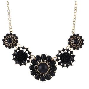 Black & Gold Flower Statement Necklace